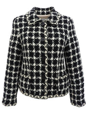 ツイードチェックパターンCCマークボタンジャケット ブラック/ホワイト