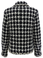 ツイードチェックパターンCCマークボタンジャケット ブラック/ホワイト