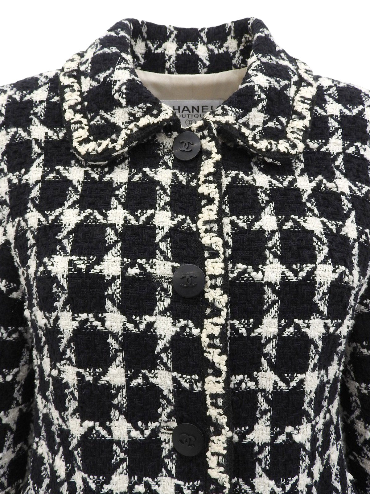 ツイードチェックパターンCCマークボタンジャケット ブラック/ホワイト