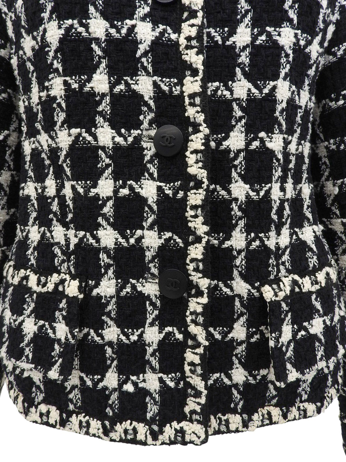 ツイードチェックパターンCCマークボタンジャケット ブラック/ホワイト