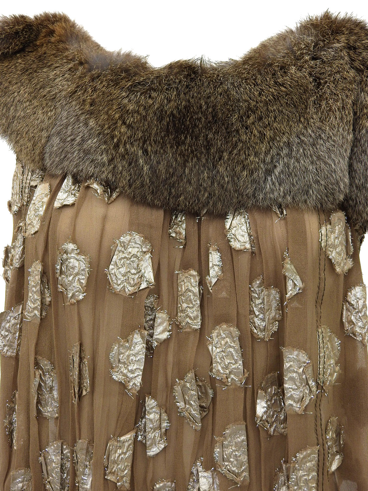 フラワーデザインファーカラーノースリーブトップス ブラウン