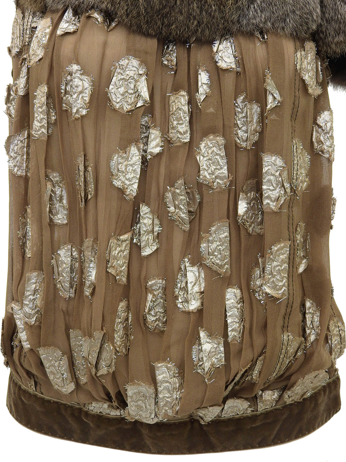 フラワーデザインファーカラーノースリーブトップス ブラウン