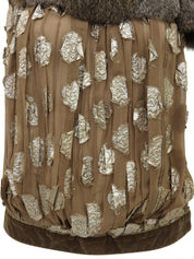 フラワーデザインファーカラーノースリーブトップス ブラウン