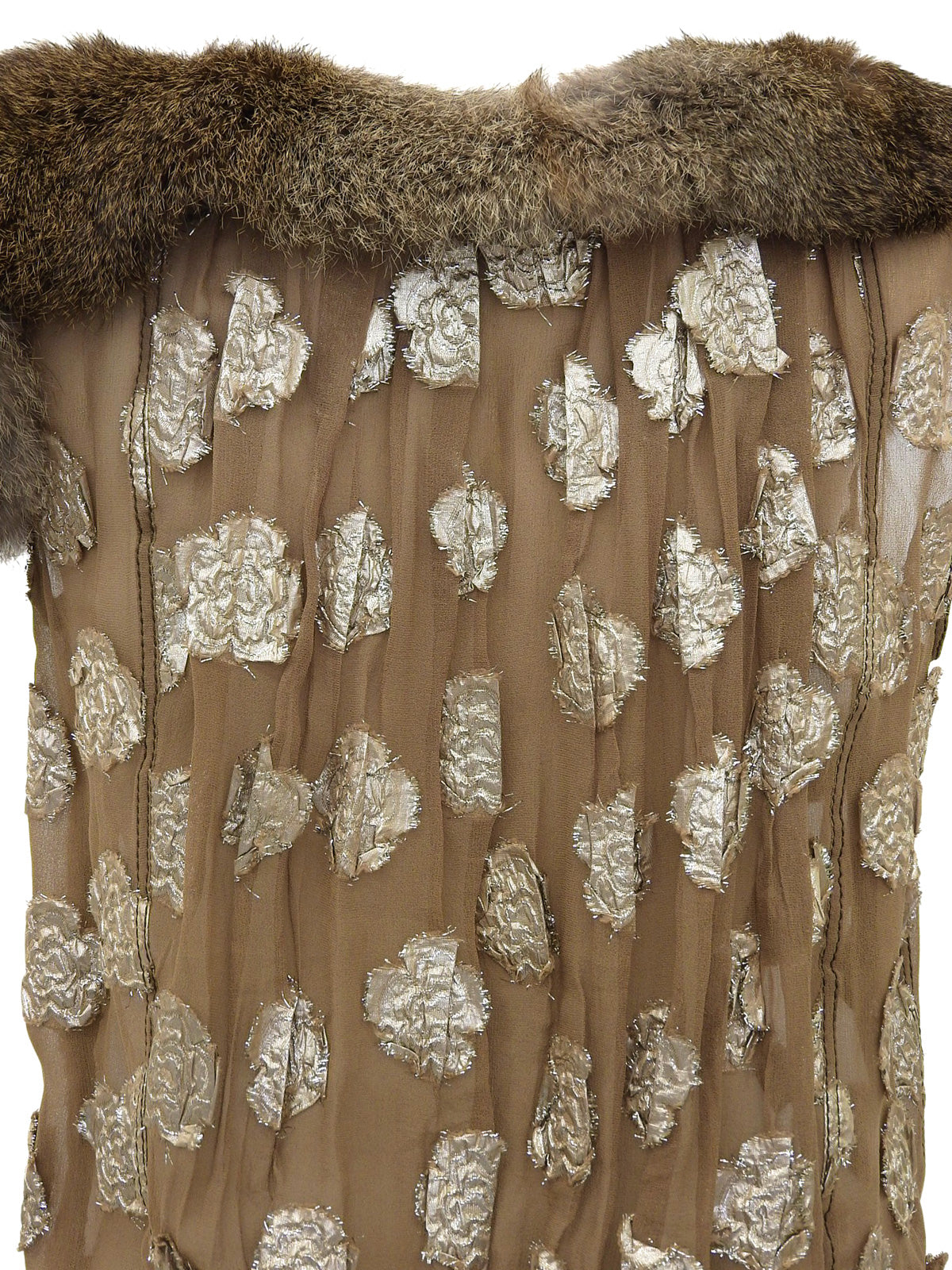 フラワーデザインファーカラーノースリーブトップス ブラウン