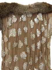 フラワーデザインファーカラーノースリーブトップス ブラウン