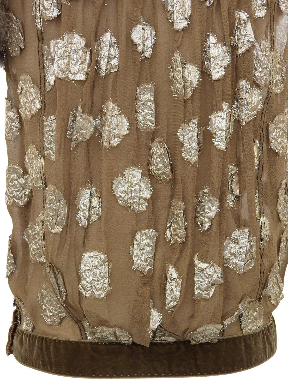 フラワーデザインファーカラーノースリーブトップス ブラウン