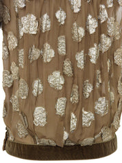 フラワーデザインファーカラーノースリーブトップス ブラウン