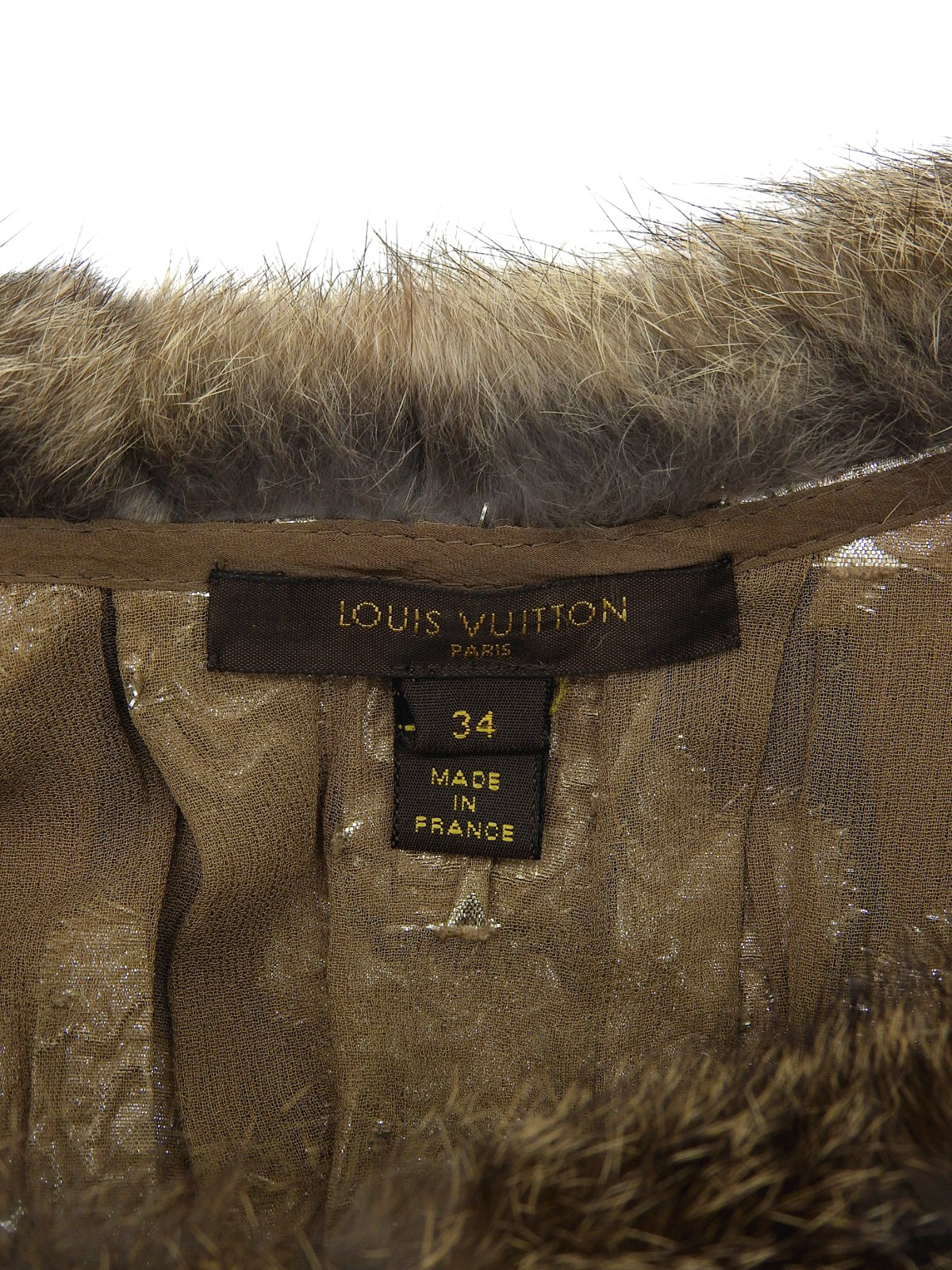 フラワーデザインファーカラーノースリーブトップス ブラウン