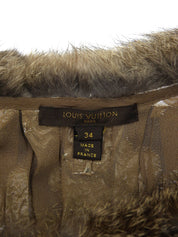 フラワーデザインファーカラーノースリーブトップス ブラウン