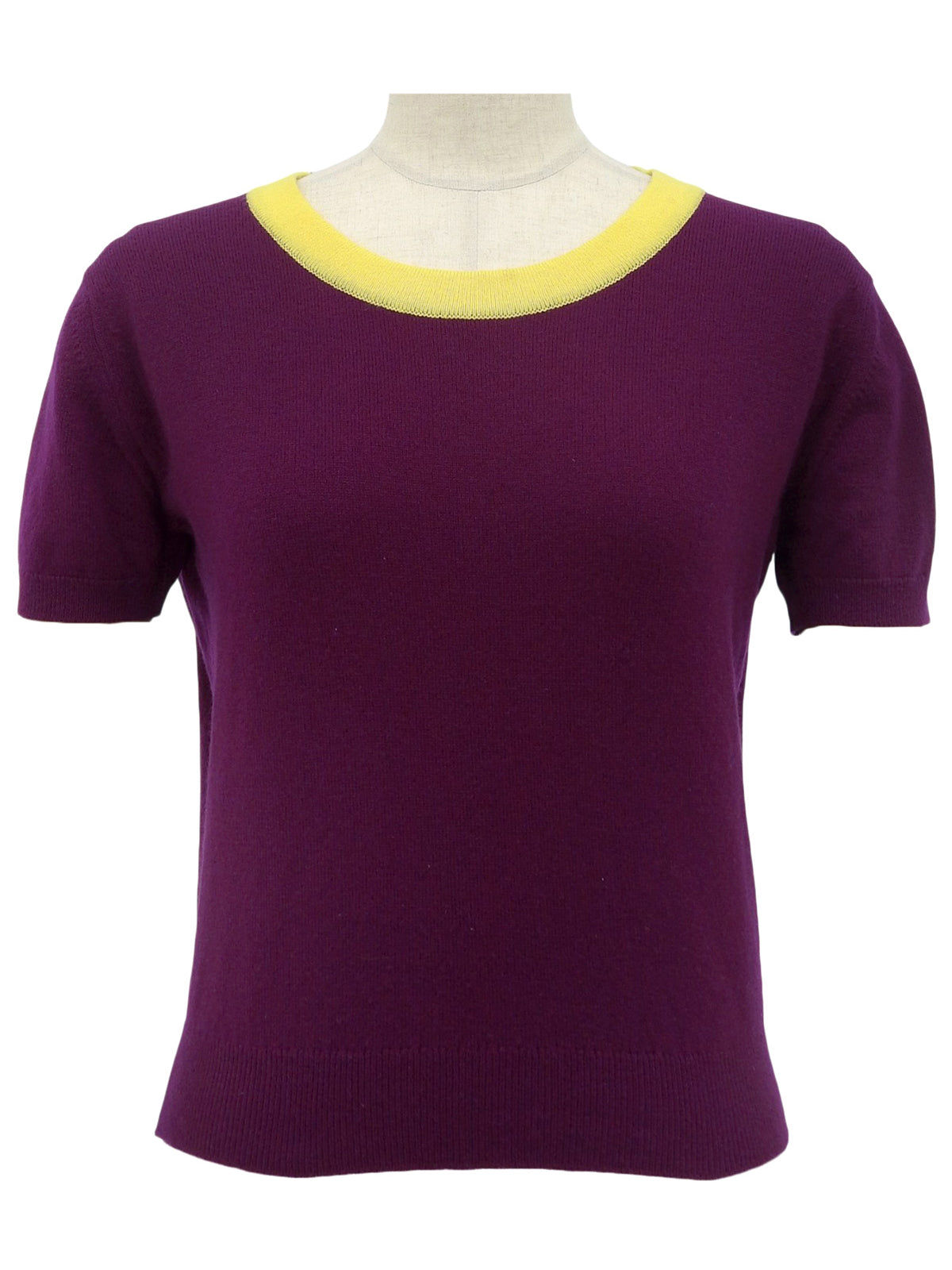 1995年製 バイカラーニット半袖トップス パープル/イエロー