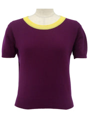 1995年製 バイカラーニット半袖トップス パープル/イエロー