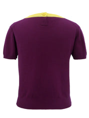 1995年製 バイカラーニットハーフスリーブトップス パープル/イエロー