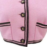 Two-tone CC mark button short jacket #38 black/pink