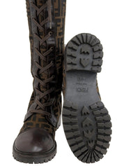 FFズッカパターンレースアップロングブーツ ブラウン