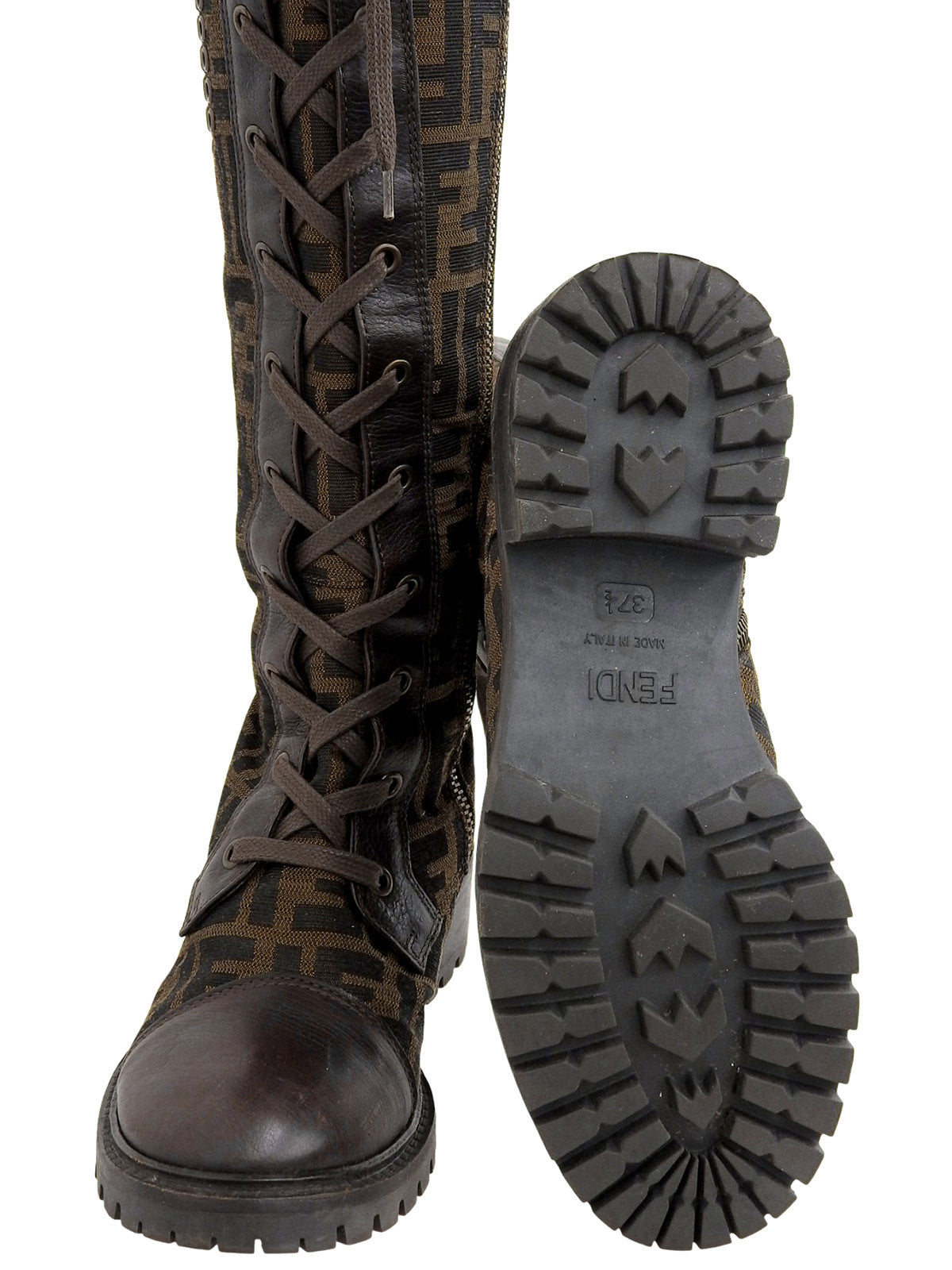 FFズッカパターンレースアップロングブーツ ブラウン