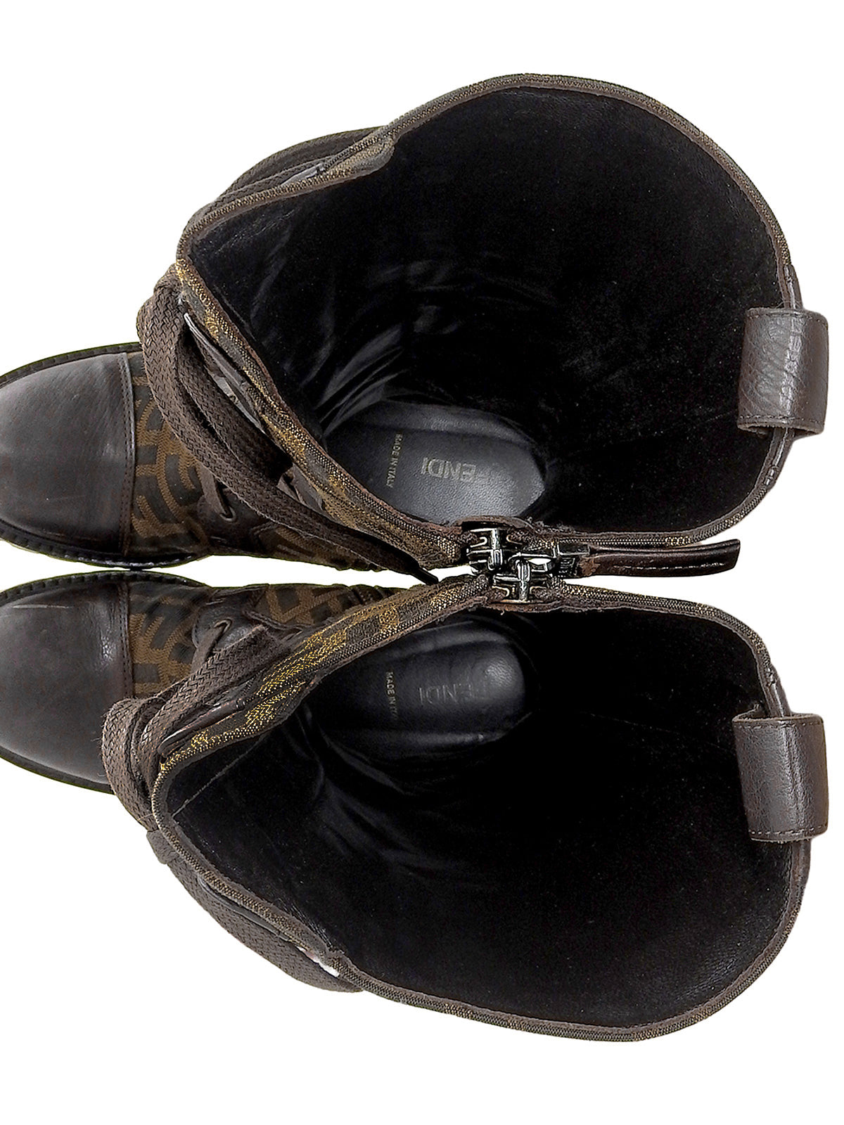 FFズッカパターンレースアップロングブーツ ブラウン