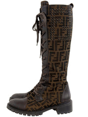 FFズッカパターンレースアップロングブーツ ブラウン