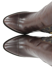 キャンバスレザーコンビモノグラムロングブーツ ブラウン