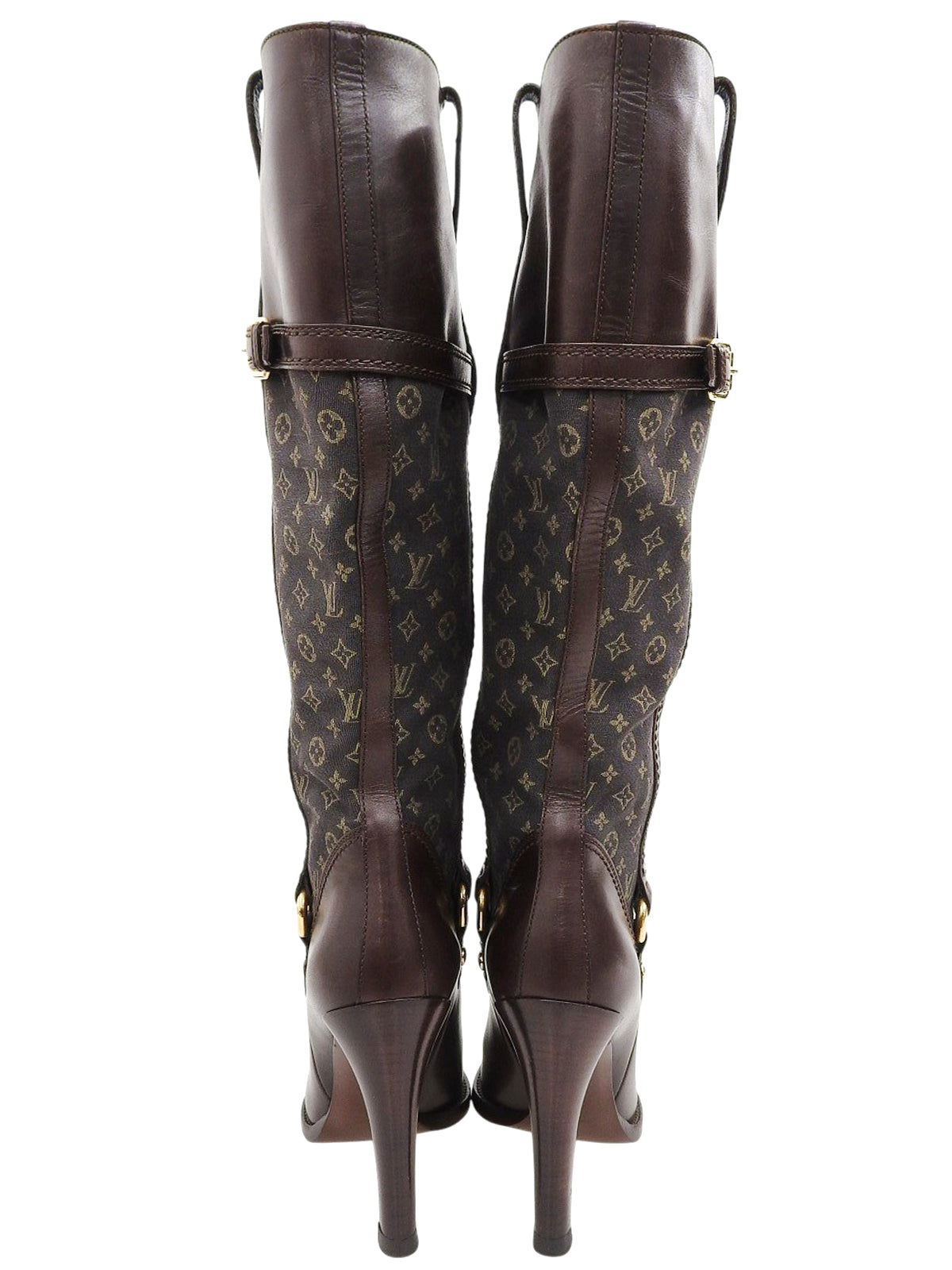 キャンバスレザーコンビモノグラムロングブーツ ブラウン