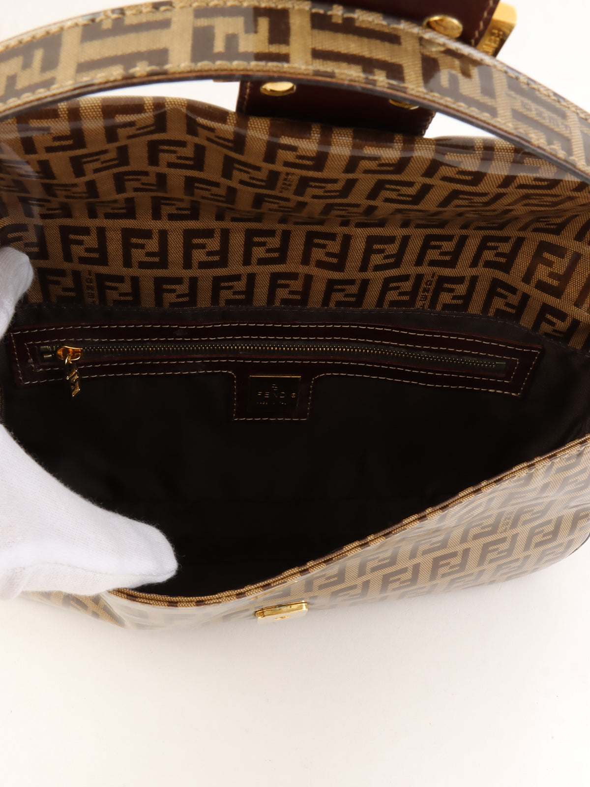 专利FF Zucchino图案妈妈桶包，米色/棕色