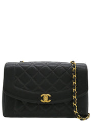 1997年頃製　キャビアスキンダイアナフラップチェーンバッグ25cm　ブラック