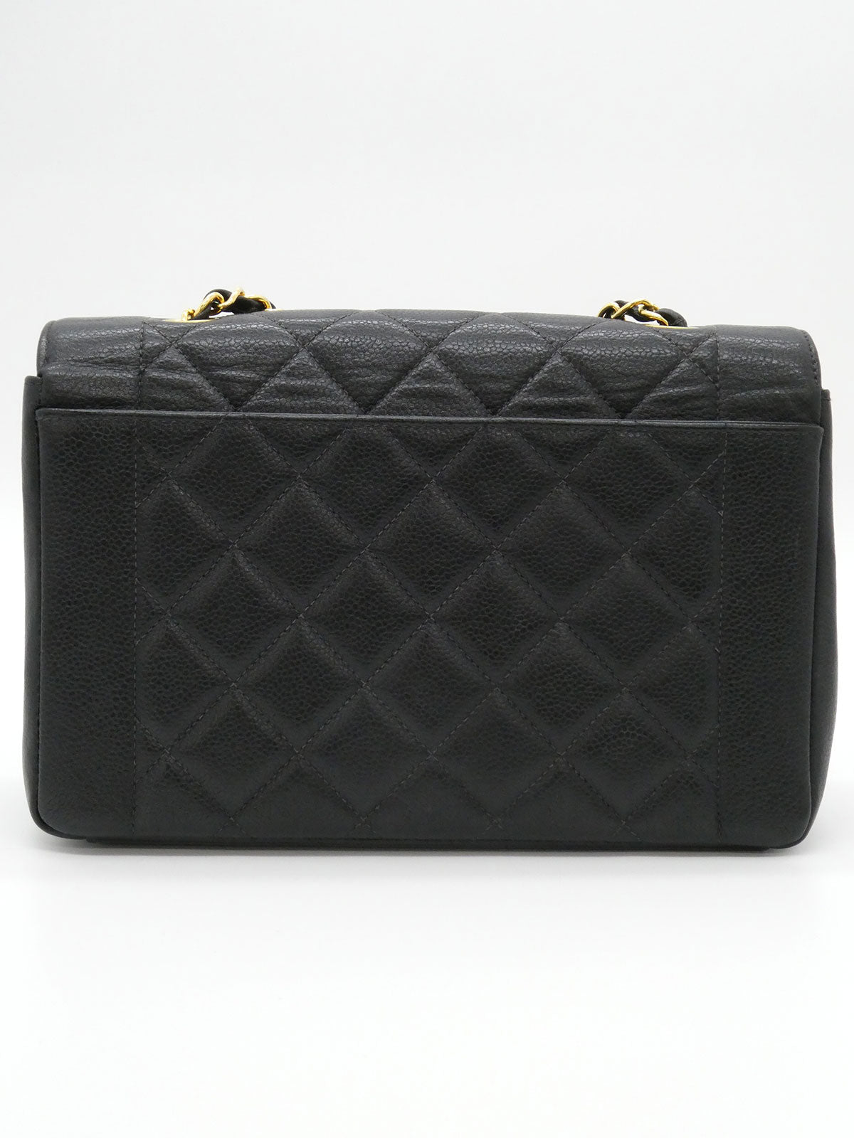 1997年頃製 キャビアスキンダイアナフラップチェーンバッグ25cm ブラック