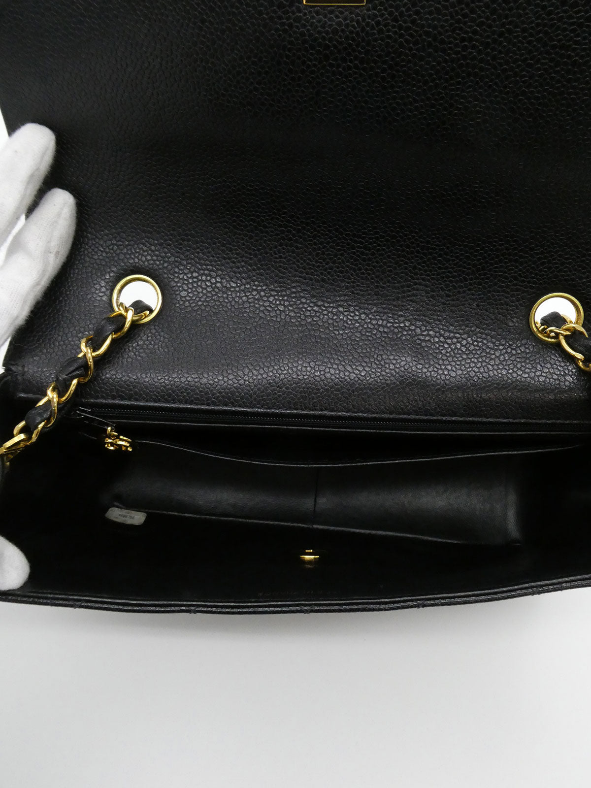 1997年頃製　キャビアスキンダイアナフラップチェーンバッグ25cm　ブラック
