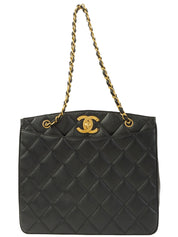 1995 Caviar Skin CC Turnlock Chain Shoulder Tote Bag in Black