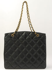1995 Caviar Skin CC Turnlock Chain Shoulder Tote Bag in Black