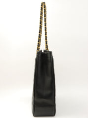 1995 Caviar Skin CC Turnlock Chain Shoulder Tote Bag in Black