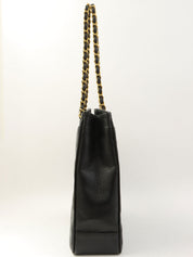 1995 Caviar Skin CC Turnlock Chain Shoulder Tote Bag in Black