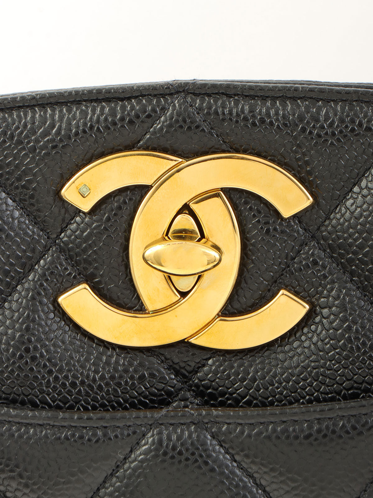 1995 Caviar Skin CC Turnlock Chain Shoulder Tote Bag in Black