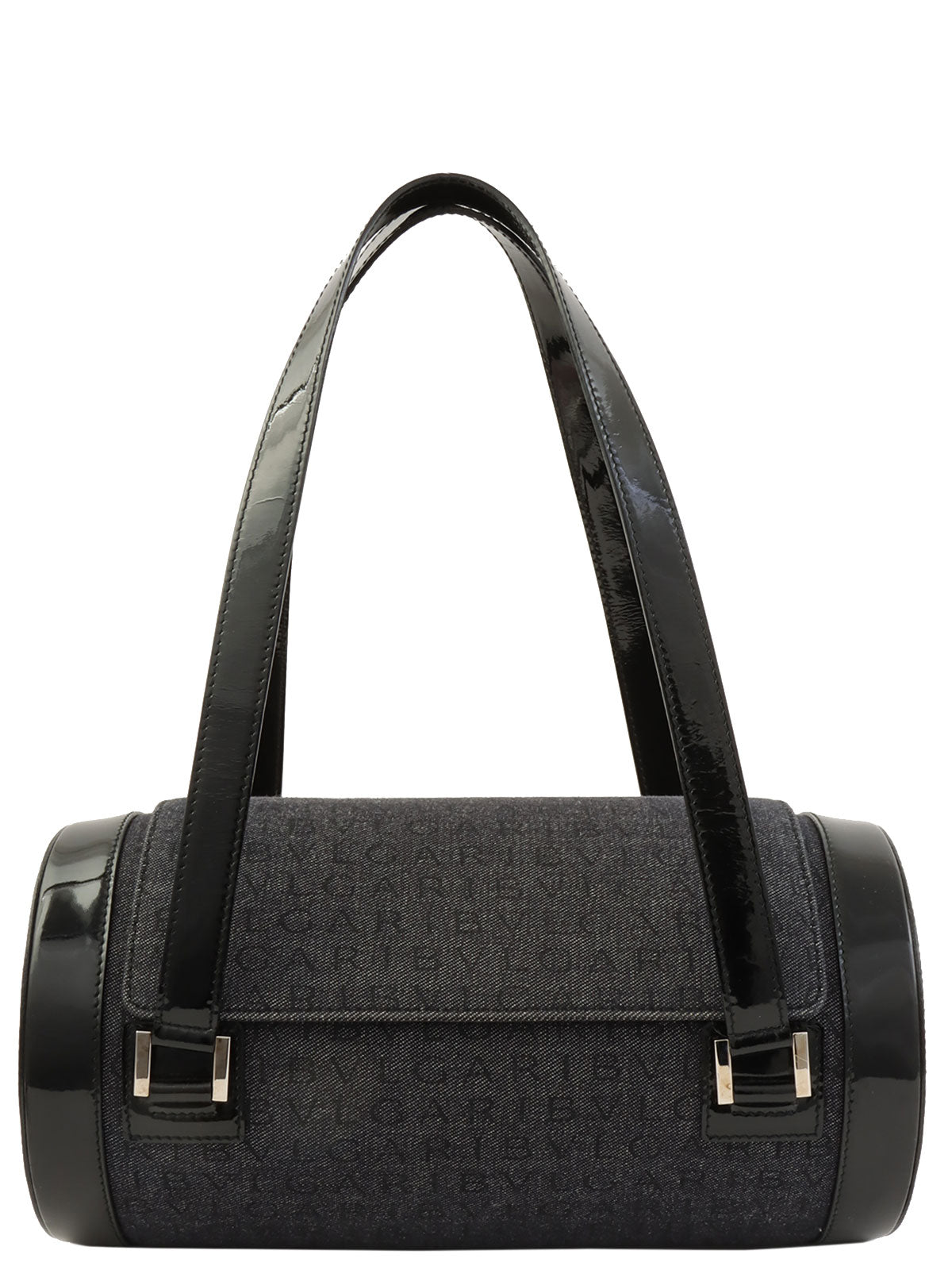 デニムロゴマニアバレルハンドバッグ ブラック