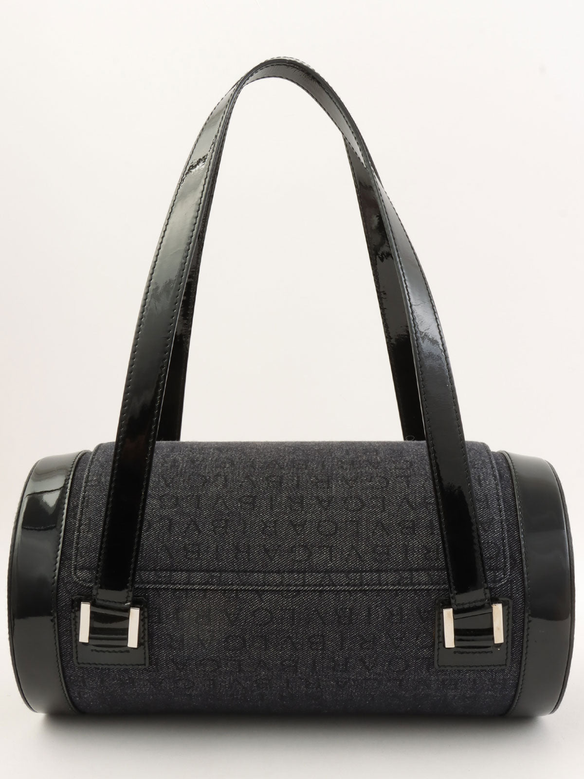 デニムロゴマニアバレルハンドバッグ ブラック