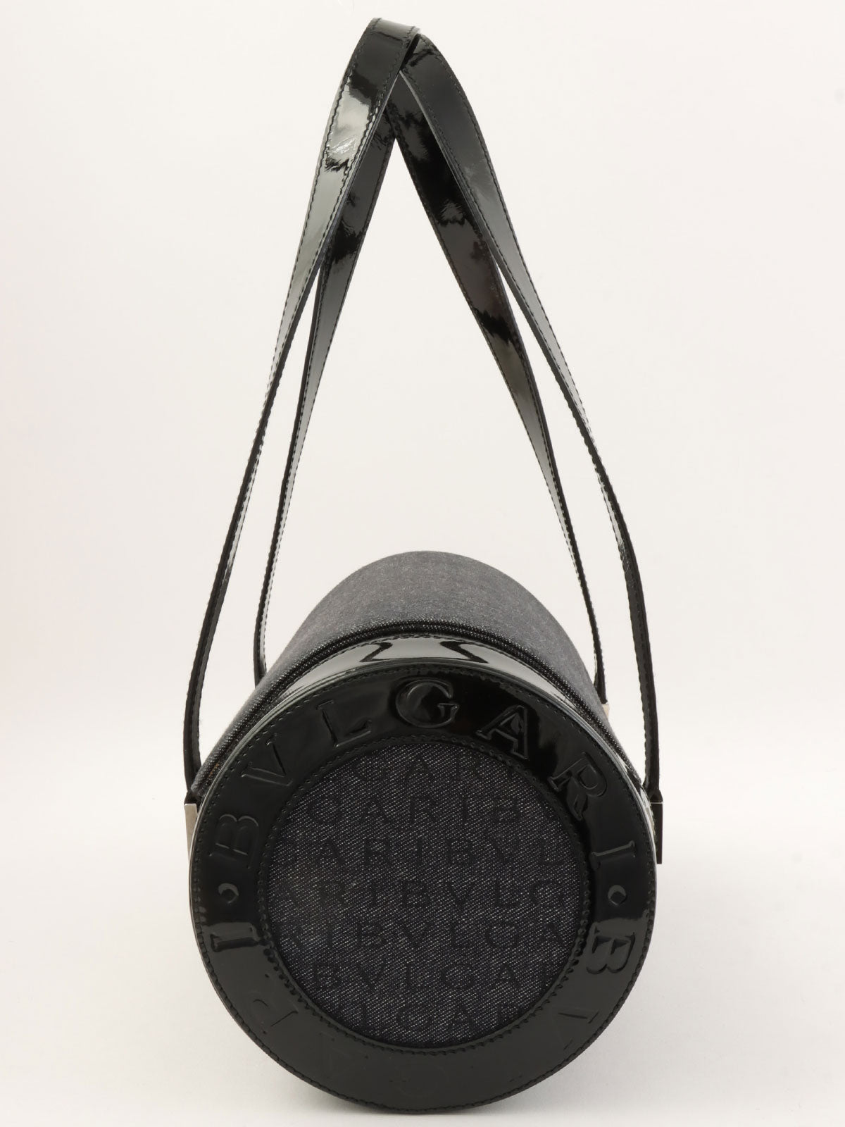 デニムロゴマニアバレルハンドバッグ ブラック