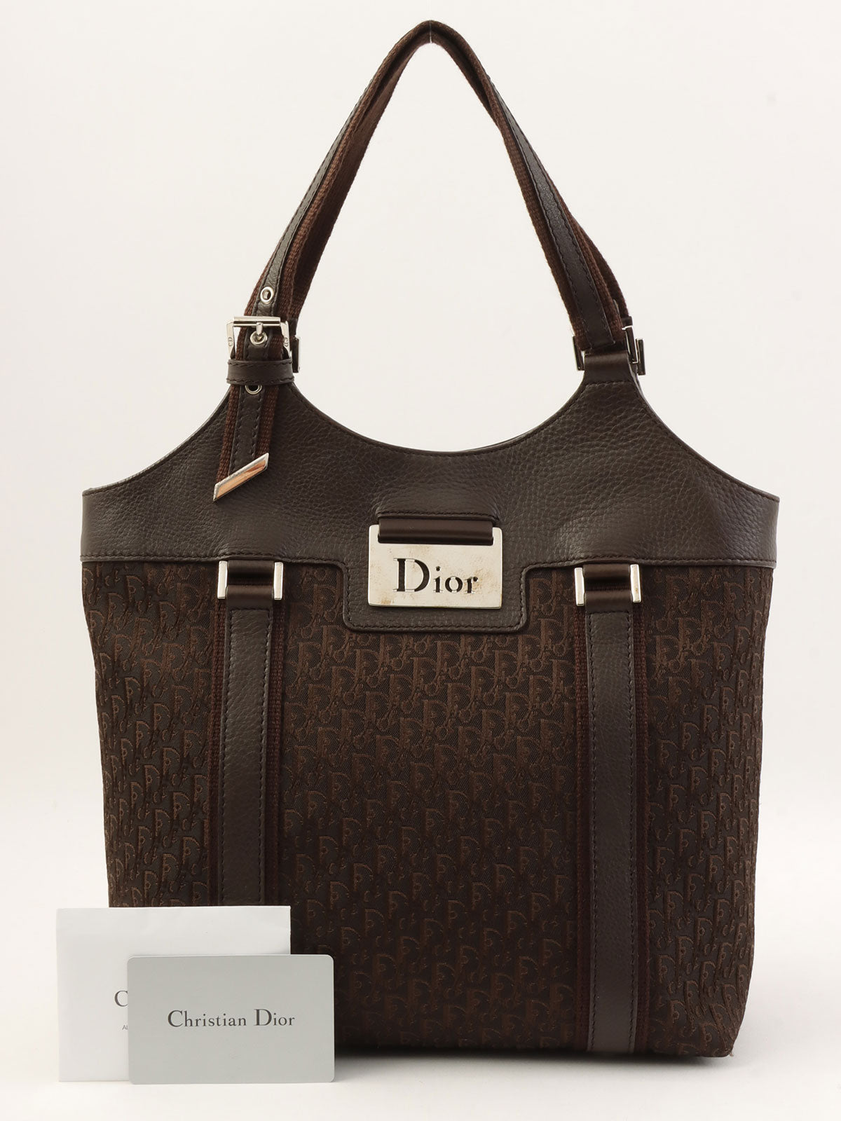 トロッターパターンロゴプレートハンドバッグ　ブラウン