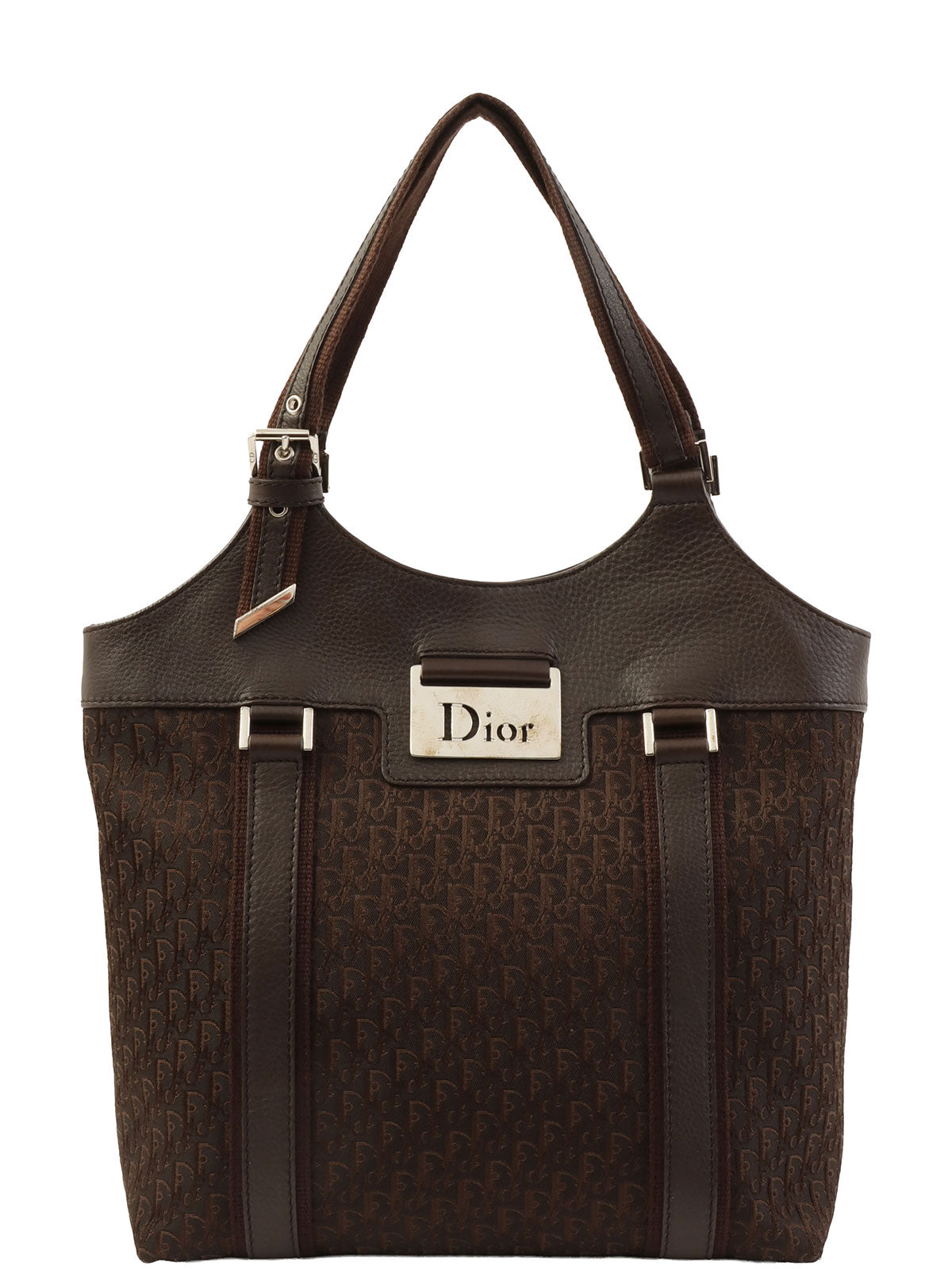 トロッターパターンロゴプレートハンドバッグ　ブラウン