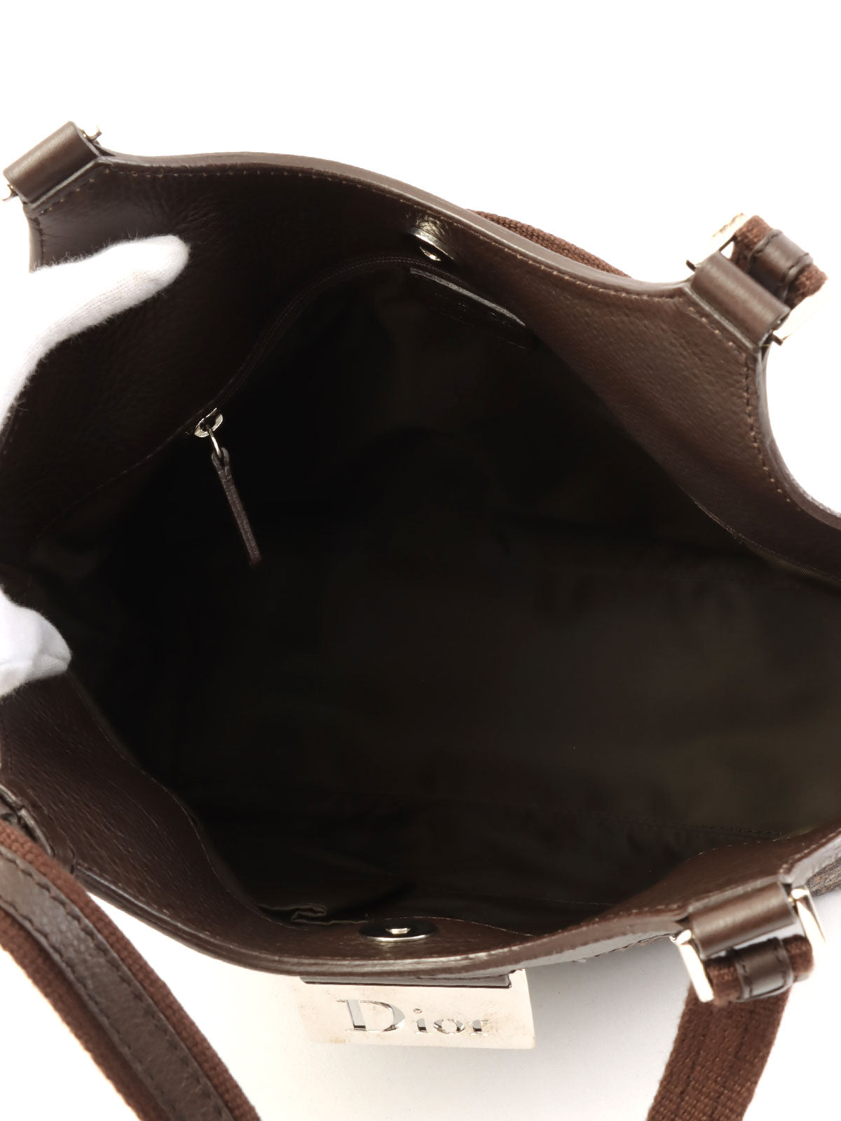 トロッターパターンロゴプレートハンドバッグ　ブラウン