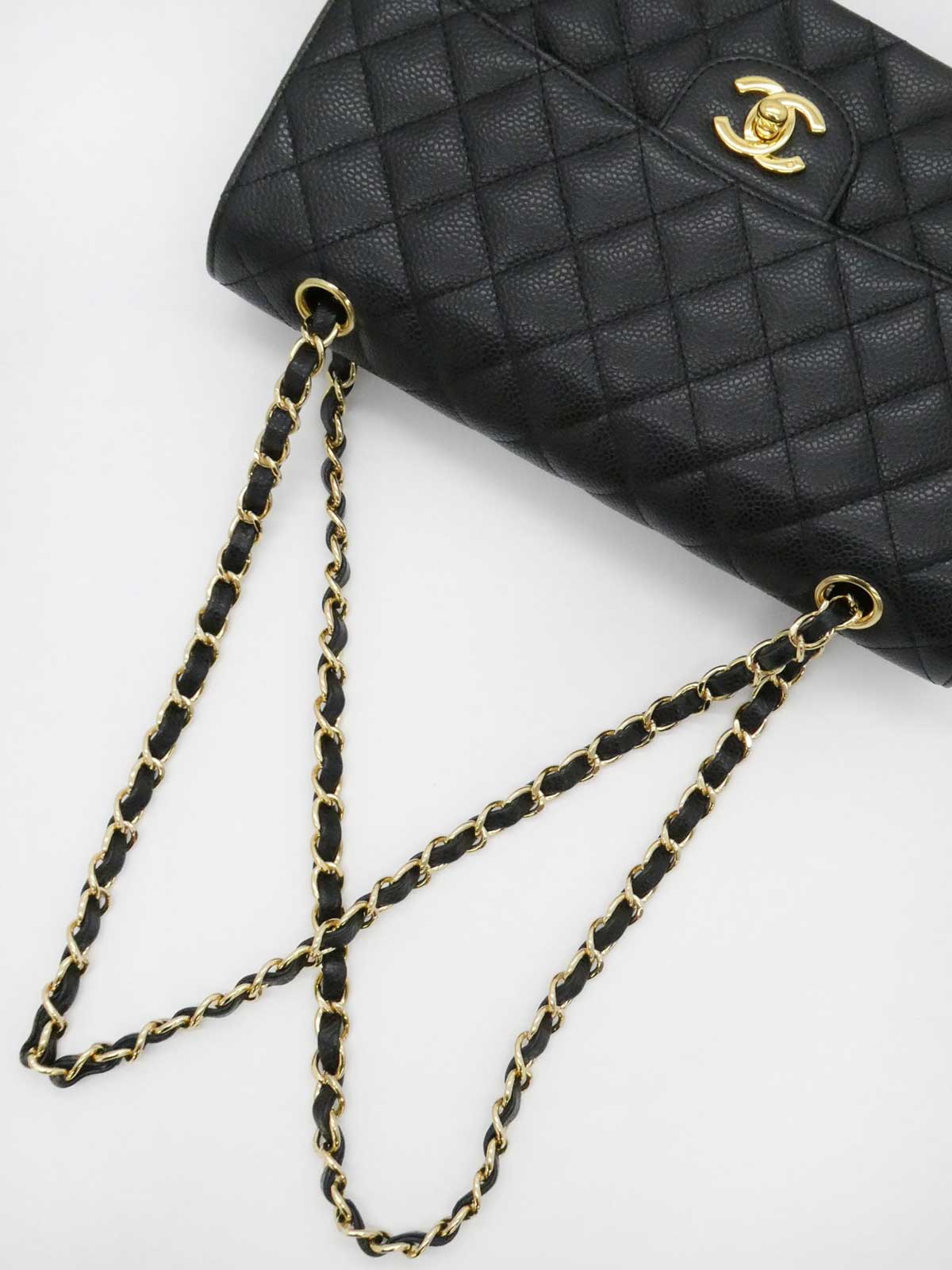 2008年頃製　キャビアスキンクラシックフラップチェーンバッグ25cm　ブラック