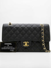 2008年頃製　キャビアスキンクラシックフラップチェーンバッグ25cm　ブラック