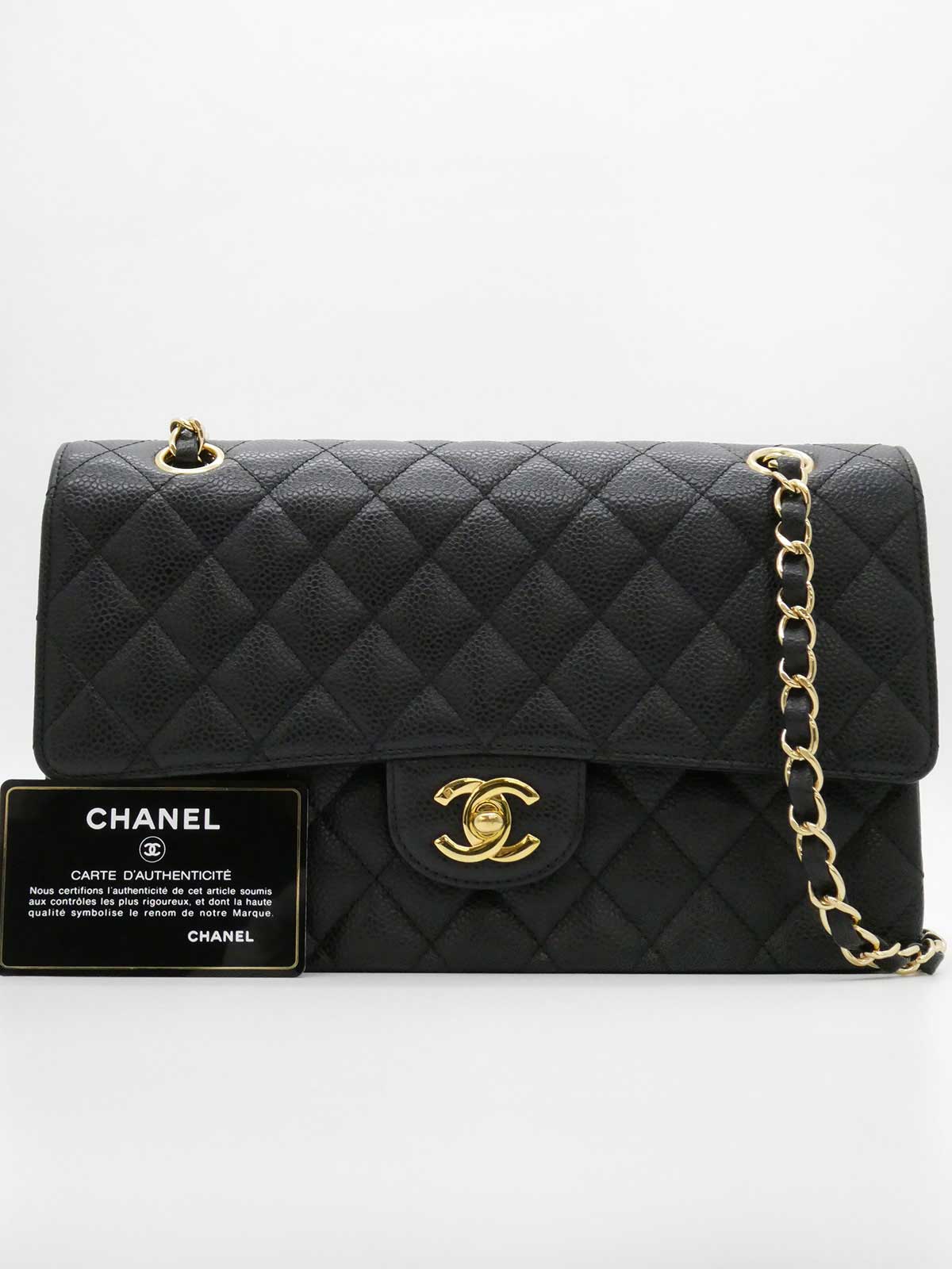 2008年頃製 キャビアスキンクラシックフラップチェーンバッグ25cm ブラック