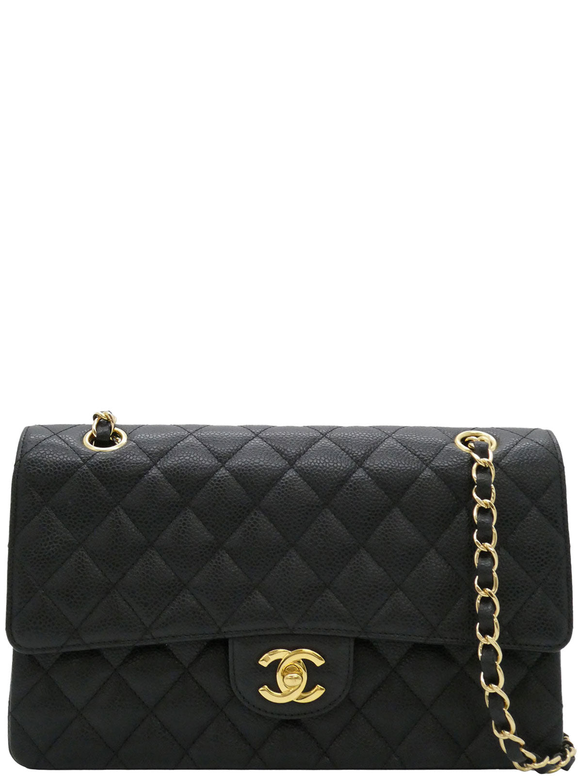 2008年頃製　キャビアスキンクラシックフラップチェーンバッグ25cm　ブラック