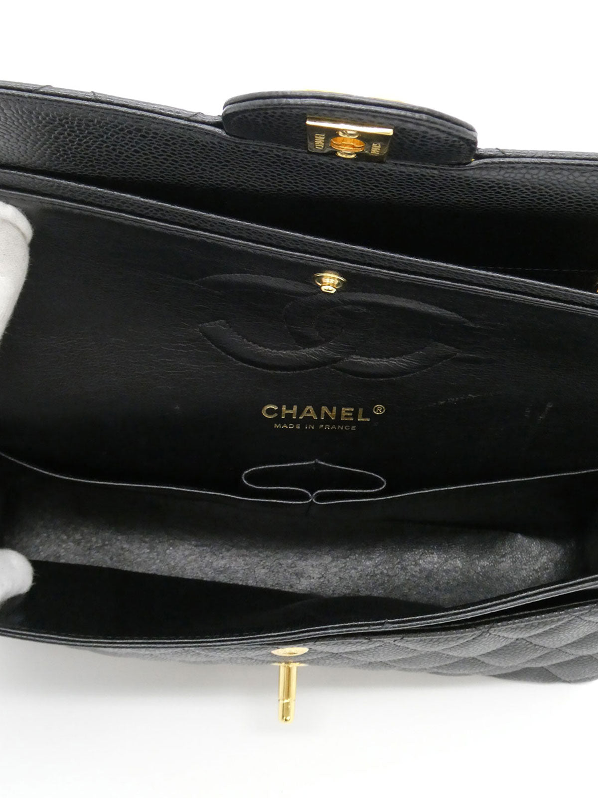 2008年頃製 キャビアスキンクラシックフラップチェーンバッグ25cm ブラック