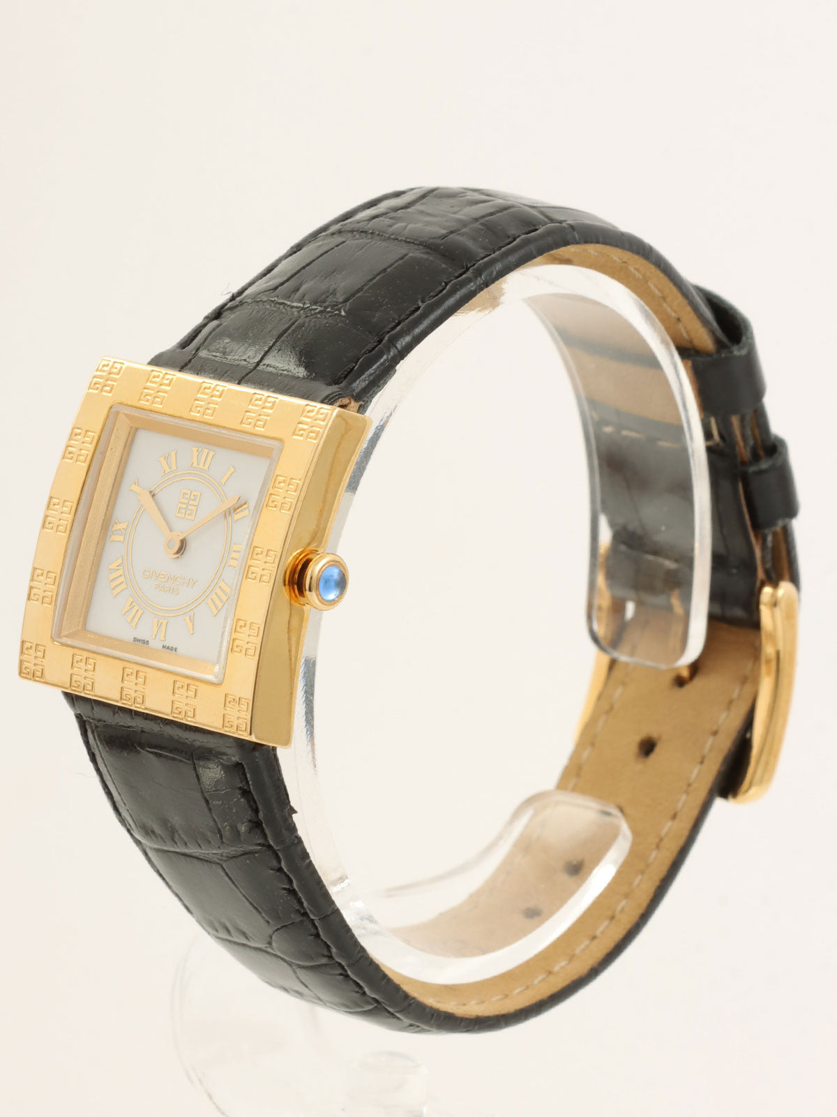 鳄鱼方形Logo腕表，黑/金