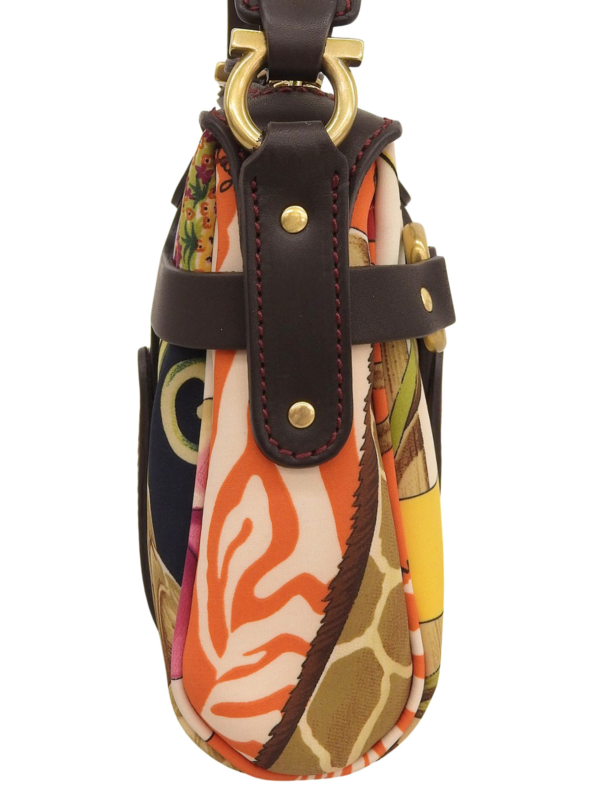 レオパードパターンガンチーニプレートショルダーバッグ マルチ/ブラウン