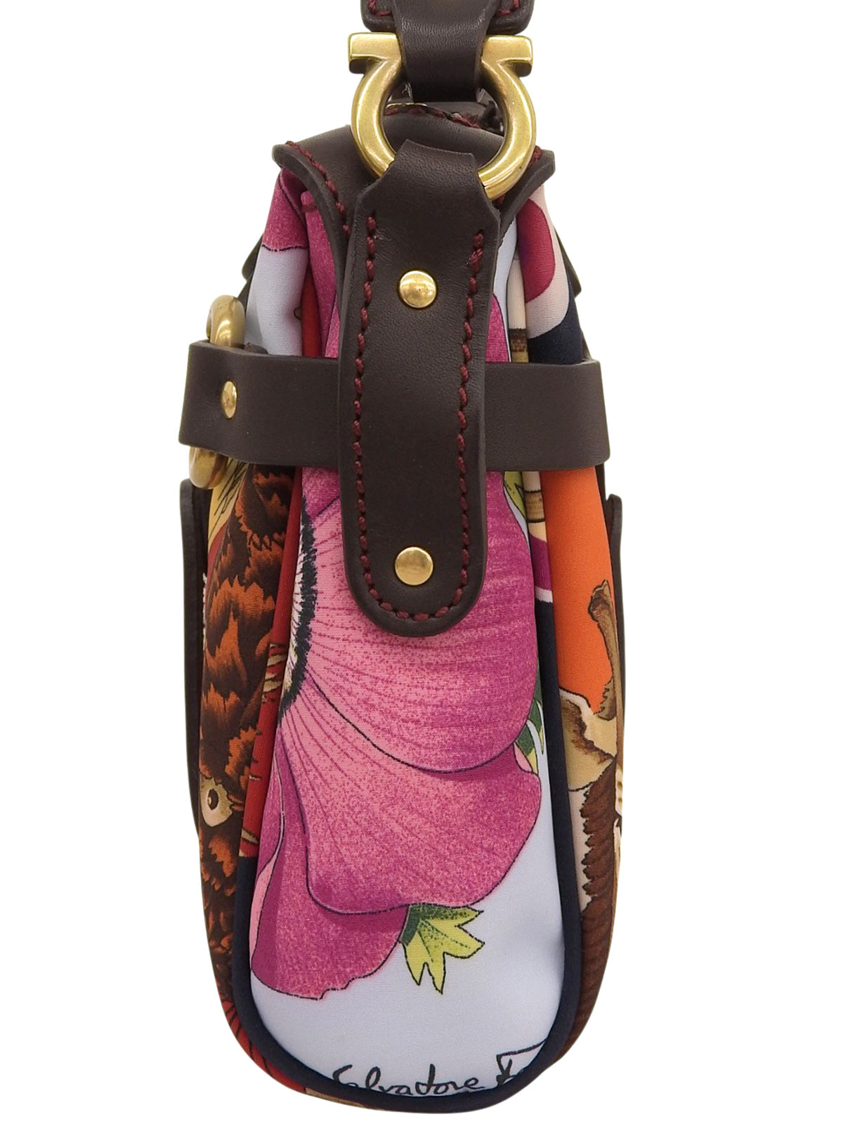 レオパードパターンガンチーニプレートショルダーバッグ マルチ/ブラウン