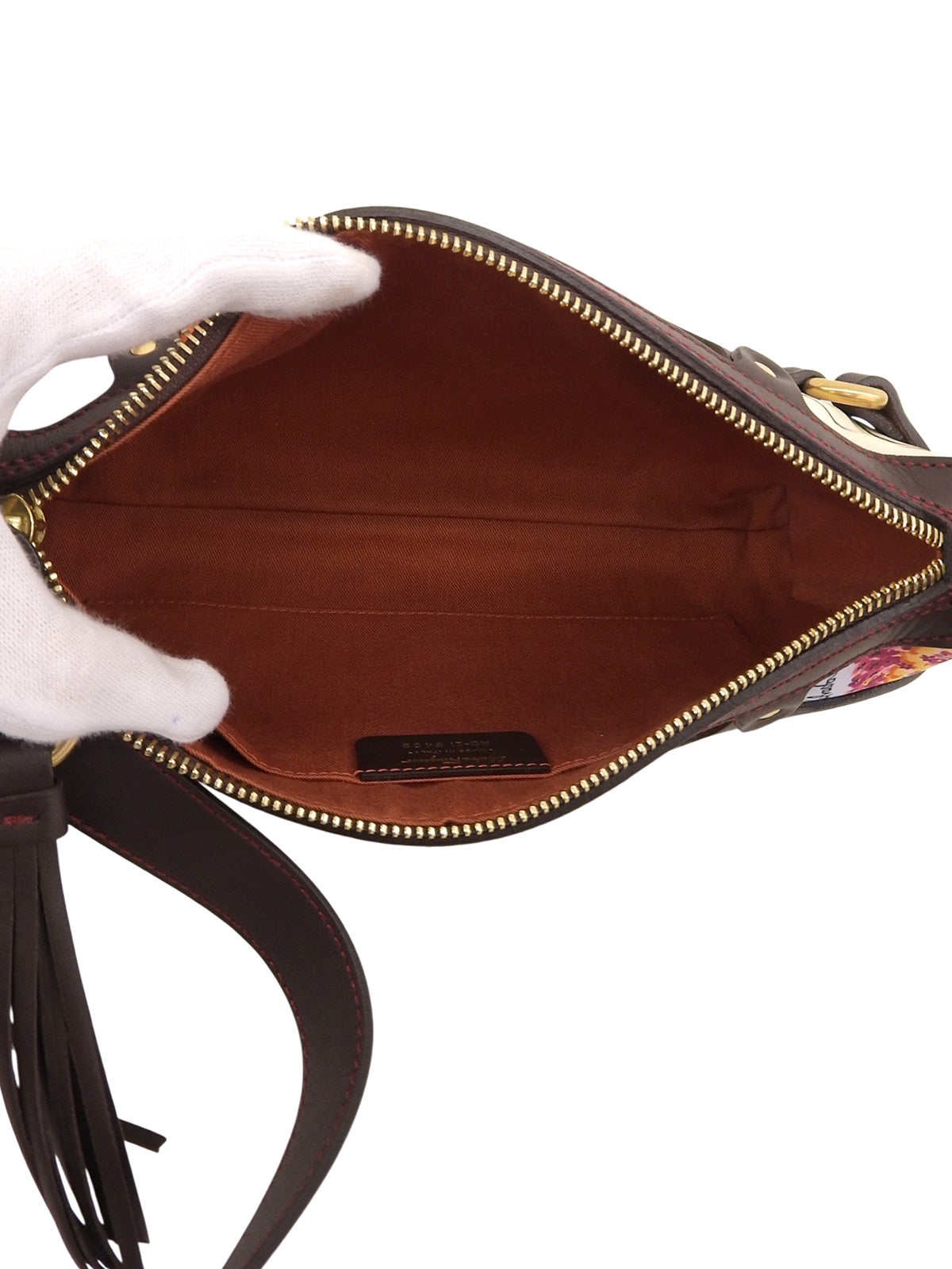 レオパードパターンガンチーニプレートショルダーバッグ マルチ/ブラウン