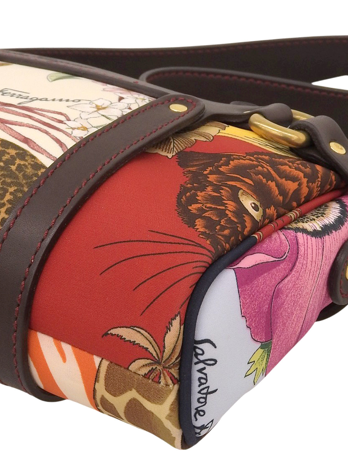 レオパードパターンガンチーニプレートショルダーバッグ マルチ/ブラウン