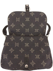 デニムレザーコンビマカダムパターンショルダーバッグ ブラック/ブラウン