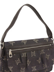 デニムレザーコンビマカダムパターンショルダーバッグ ブラック/ブラウン